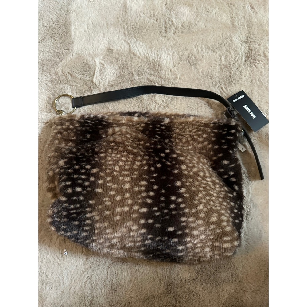 Steve Madden Faux Fur Deer Print Hobo Shoulder Bag Brown Black NWT